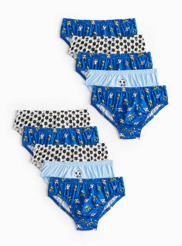 10 Pack Blue Football Print Briefs  3-4 years